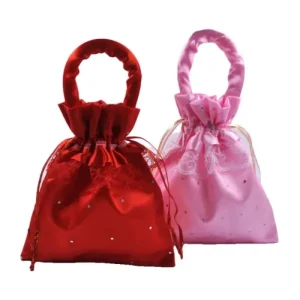 Wedding Favor Gift Bags with Satin Knot Handle and Lace